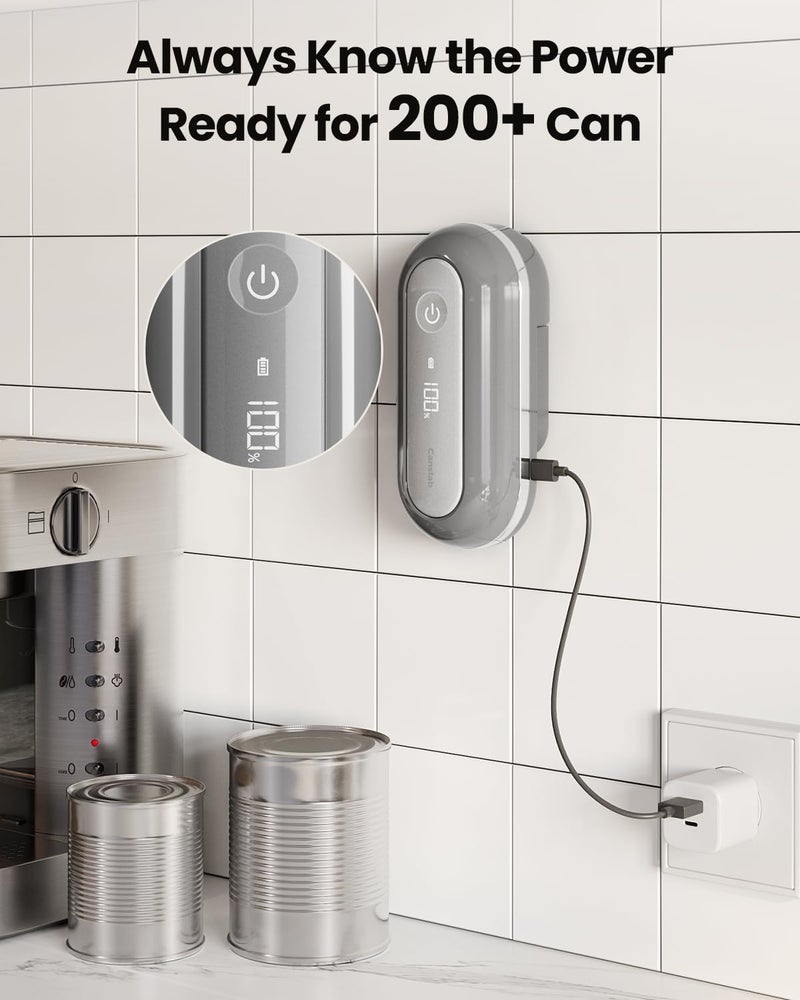 Canslab RETRO Electric Can Opener, Auto-Stop One-Touch Operation, USB Rechargeable with LED Battery Track, Side Cut Smooth Edge Can Opener for Seniors with Arthritis, Wall-Mountable Small Size, Grey - Image 3